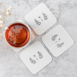 Elegant Botanical Löv Monogram Initial Bröllop Underlägg Papper Kvadrat