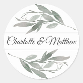 Elegant Botanical Löv Sage Bröllop Runt Klistermärke