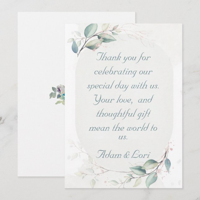 Elegant Botanical Love Wedding Tack Kort (Fram/baksida)