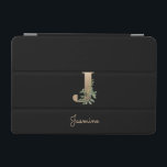 Elegant Botanical Monogram Brev J iPad Mini Skydd<br><div class="desc">Elegantens svarta iPad-fodral har ett botaniskt monogram i guld i mitten.</div>