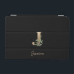 Elegant Botanical Monogram Brev J iPad Mini Skydd<br><div class="desc">Elegantens svarta iPad-fodral har ett botaniskt monogram i guld i mitten.</div>