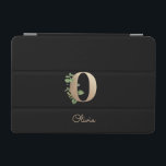 Elegant Botanical Monogram Brev O iPad Mini Skydd<br><div class="desc">Elegantens svarta iPad-fodral har ett botaniskt monogram i guld i mitten.</div>