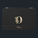 Elegant Botanical Monogram Brev O iPad Mini Skydd<br><div class="desc">Elegantens svarta iPad-fodral har ett botaniskt monogram i guld i mitten.</div>