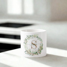 Elegant Botanical Monogram Espresso Mug with Name Espressomugg