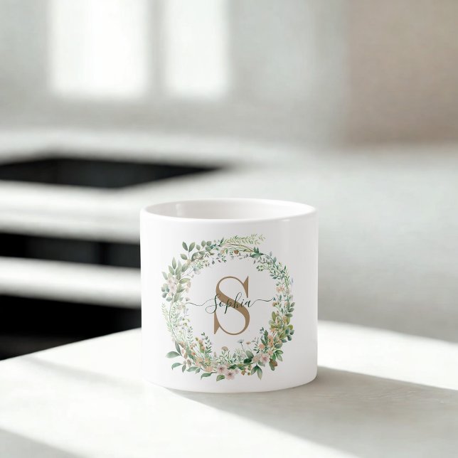 Elegant Botanical Monogram Espresso Mug with Name Espressomugg (Skapare uppladdad)