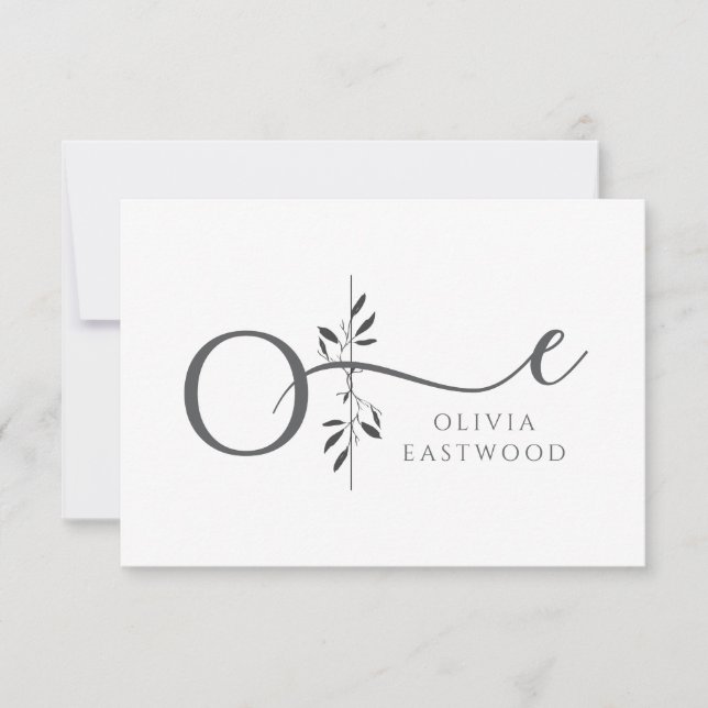 Elegant Botanical Monogram Flat Note Card Anteckningskort (Framsida)