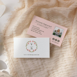 Elegant Botanical Monogram Vapensköld Rosa Grönt P Visitkort