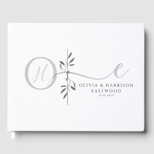 Elegant Botanical Monogram Wedding Guest Book Gästböcker (Framsida)