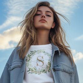 Elegant Botanical Monogram with Custom Name T Shirt