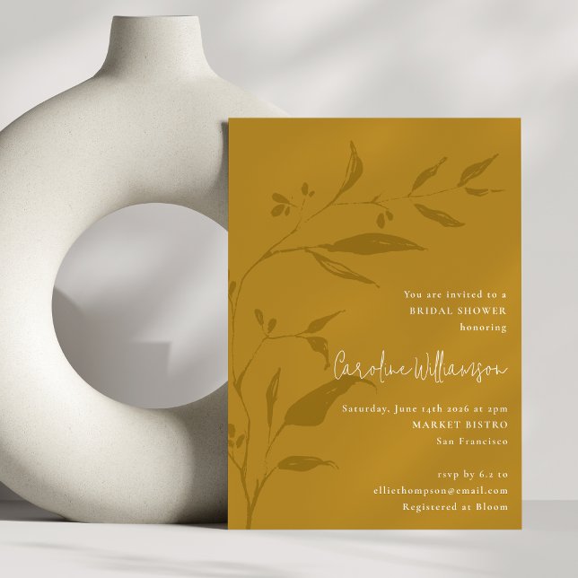 Elegant Botanical Mustard Boho Chic Möhippa Inbjudningar (Skapare uppladdad)