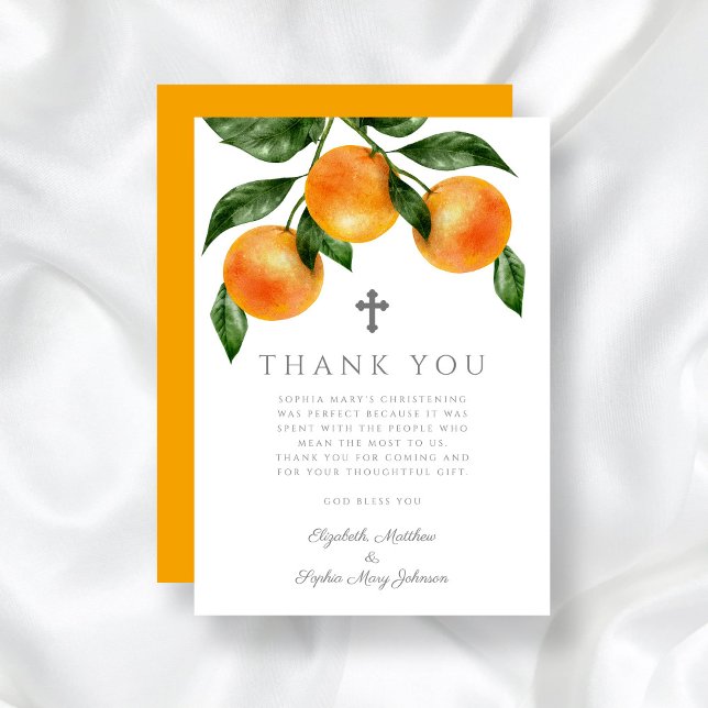 Elegant Botanical Oranges Girl Christening Tack Kort (Elegant Botanical Oranges Girl Christening Thank You Card)