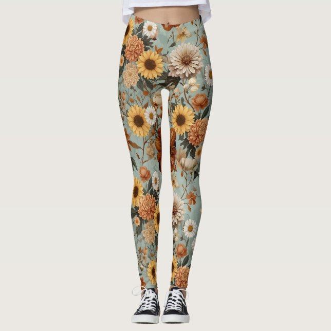 Elegant Botanical Pattern Leggings (Framsida)