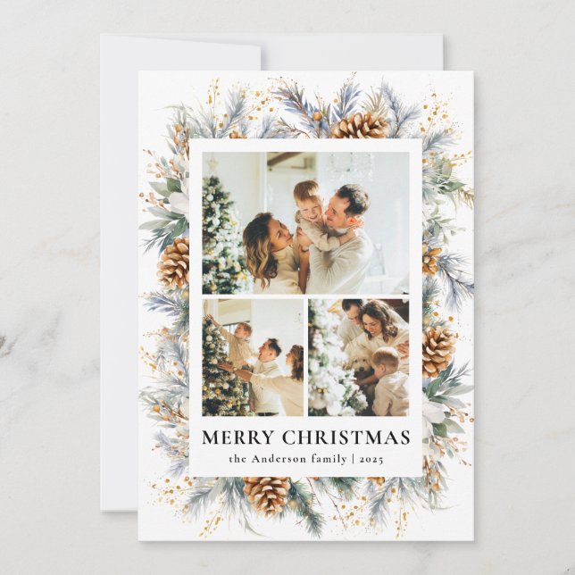 Elegant Botanical Photo Frame Merry Christmas Julkort (Framsida)