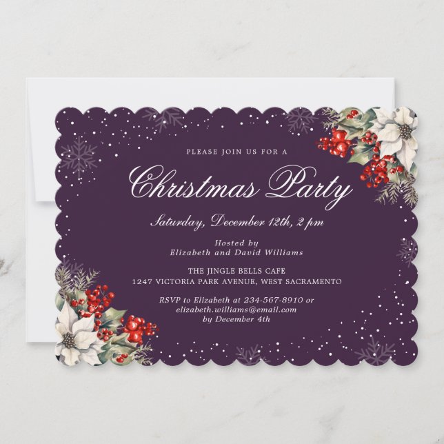 Elegant Botanical Purple Christmas Holiday Party Inbjudningar (Framsida)