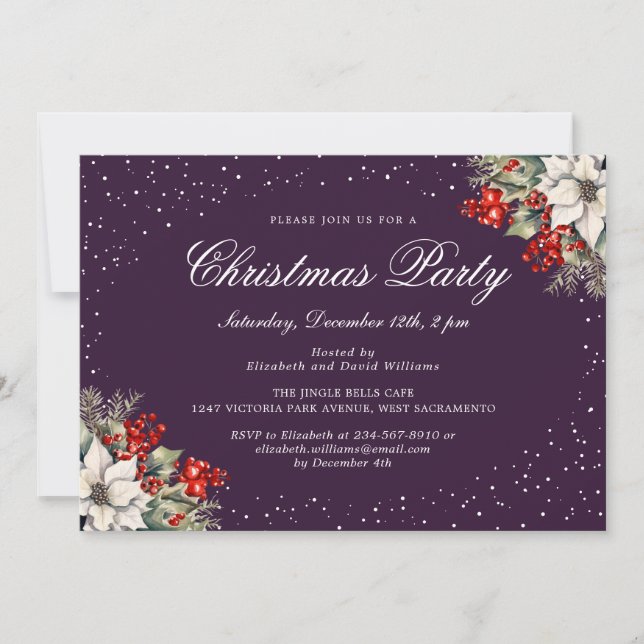 Elegant Botanical Purple Christmas Holiday Party Inbjudningar (Framsida)