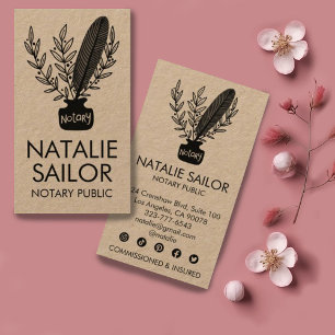 Elegant Botanical Quill Logotyp Notary Public Kraf Visitkort