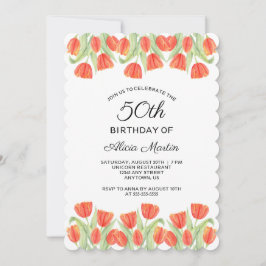 Elegant Botanical Red Tulip 50:e födelsedagen Inbjudningar