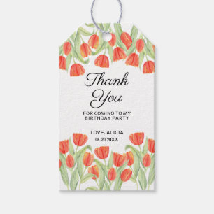 Elegant Botanical Red Tulip 50:e födelsedagen Presentetikett