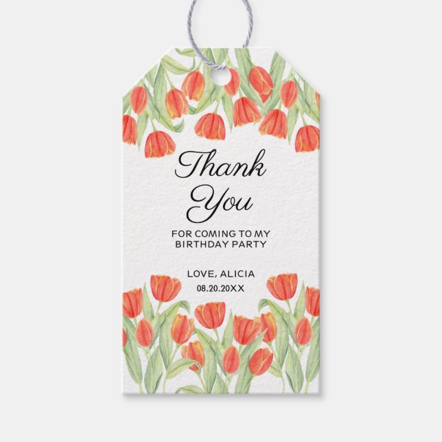 Elegant Botanical Red Tulip 50:e födelsedagen Presentetikett (Framsidan)