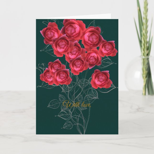 Elegant Botanical Rose Folded Greeting Card Helgkort (Framsida)