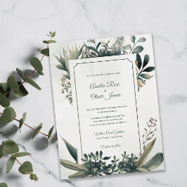 Elegant Botanical Sage Green Greenery Wedding Inbjudan Vykort