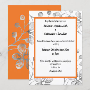 ELEGANT BOTANICAL SILVER GRÅTT WHITE ORANGE BRÖLLO INBJUDNINGAR
