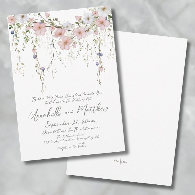 Elegant Botanical Simple Wildblomme Blommigt Bröll Inbjudningar (Elegant Botanical Simple Wildflower Floral Wedding Invitation)