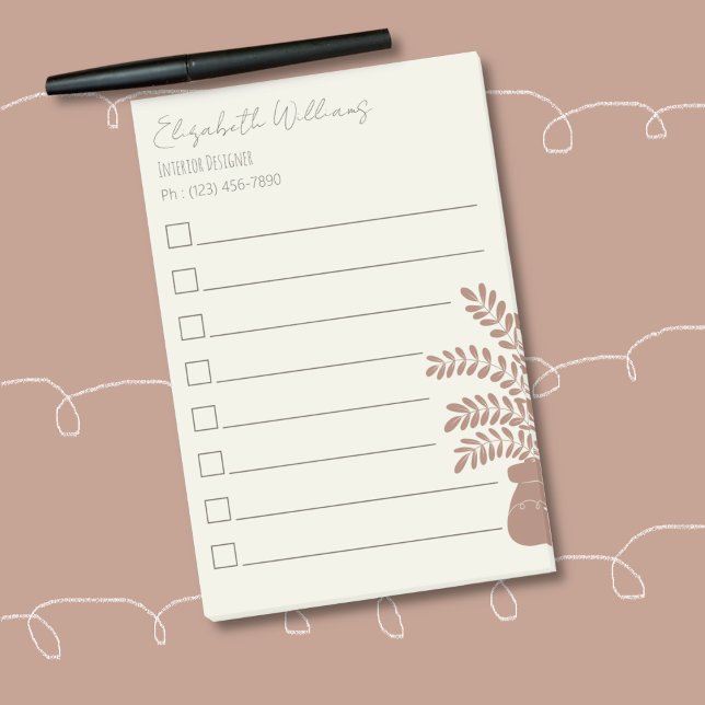 Elegant Botanical To-Do List Post-It Notes  Block (Elegant botanical to-do list the half the silhouette of a house plant in a brown color . )