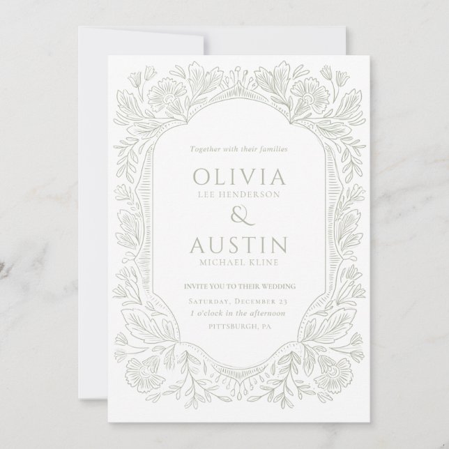 Elegant Botanical Wedding | Heirloom Sage Invite Inbjudningar (Framsida)