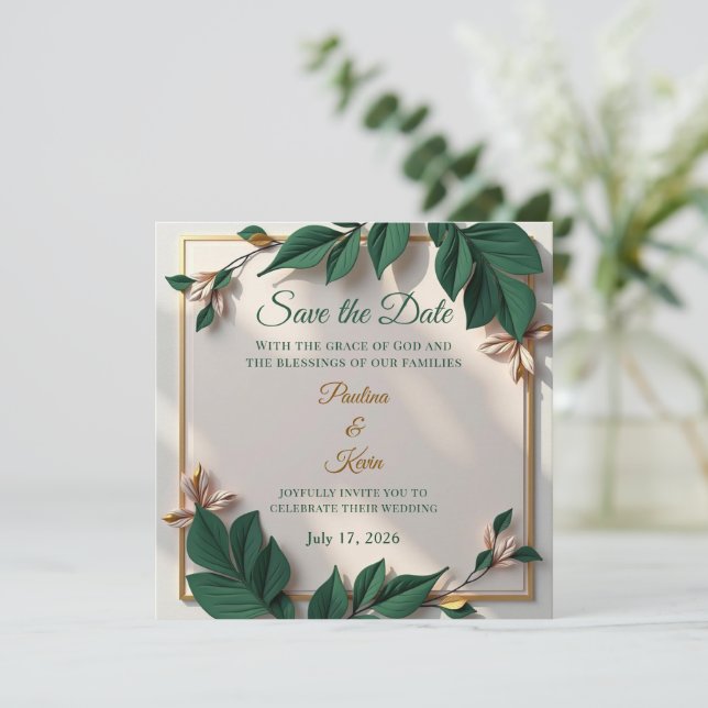 Elegant Botanical Wedding Invitation (Stående Fram)