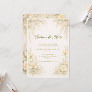 Elegant Botanical Wedding Invitation Green Floral  Inbjudningar