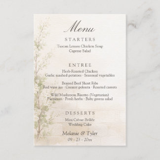 Elegant Botanical Wedding Menu Card Tilläggskort