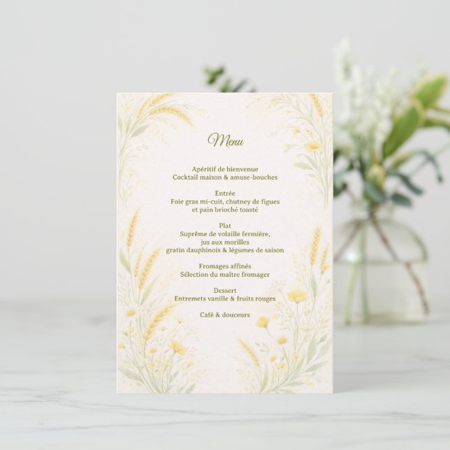 Elegant Botanical Wedding Menu Meny (Stående Fram)
