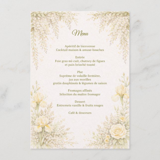 Elegant Botanical Wedding Menu Meny (Framsida)