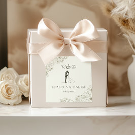 Elegant Botanical Wedding Monogram Sticker Fyrkantigt Klistermärke