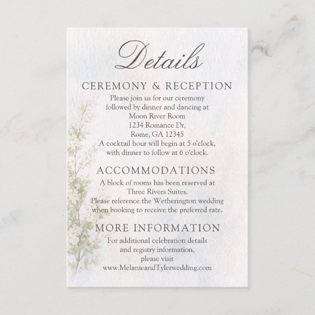 Elegant Botanical Wedding/Reception Details Card Tilläggskort (Framsida)