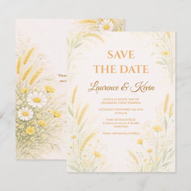 Elegant Botanical Wedding Save the date Spara Datumet (Fram/baksida)