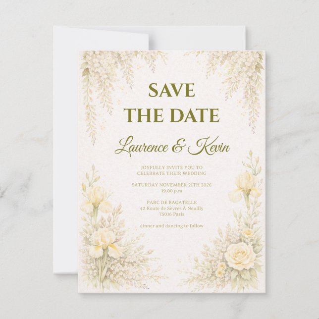 Elegant Botanical Wedding Save the date Spara Datumet (Framsida)