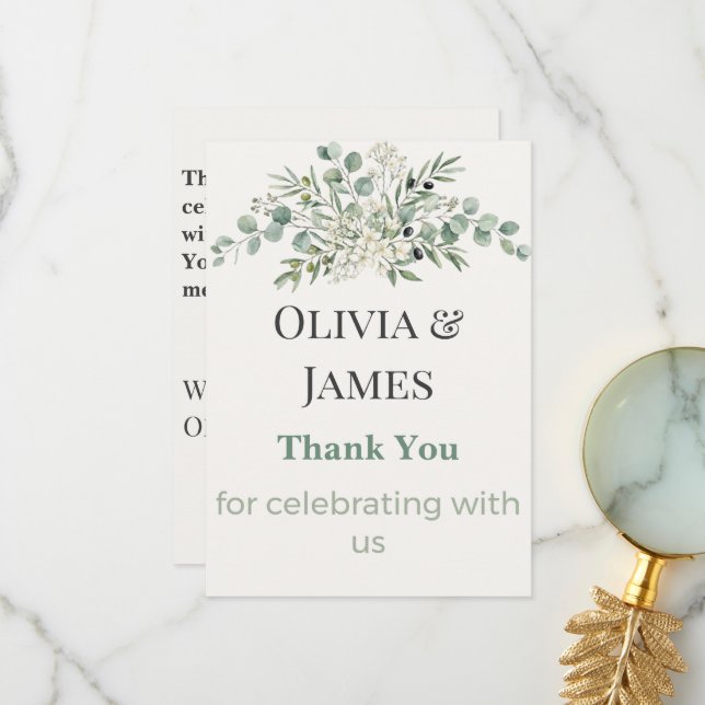 Elegant Botanical Wedding Thank You Card Tack Kort (Fram/Back In Situ)