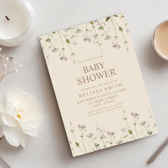 Elegant Botanical Wildblomme Baby Shower Inbjudningar (Skapare uppladdad)