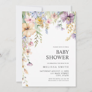Elegant Botanical Wildblomme Baby Shower Inbjudningar