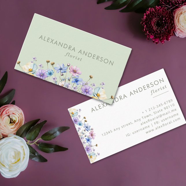 Elegant Botanical Wildblommor Professionell Visitkort (Elegant Botanical Wildflowers Professional Business Card )