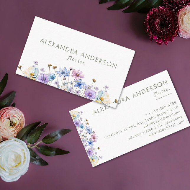 Elegant Botanical Wildblommor Professionell Visitkort (Elegant Botanical Wildflowers Professional Business Card)