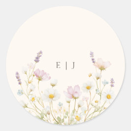 Elegant Botanical Wildflowers Monogram Wedding Runt Klistermärke