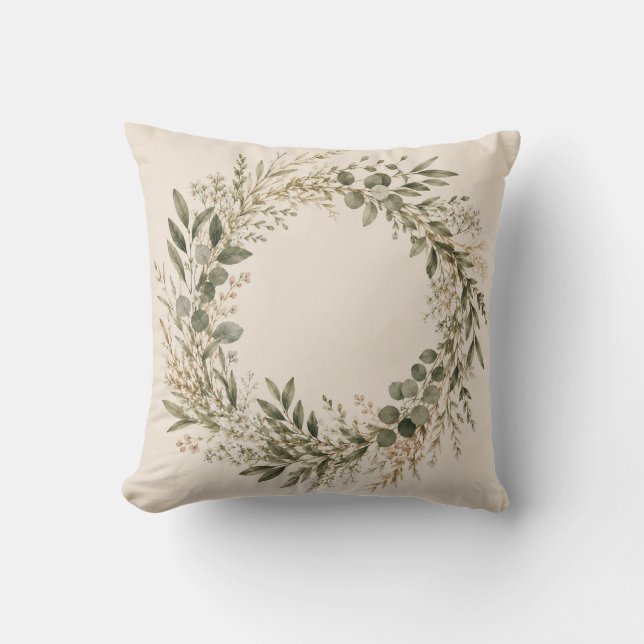 Elegant Botanical Wreath Decorative Pillow Kudde (Framsida)