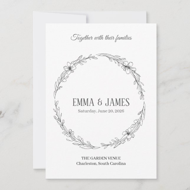 Elegant Botanical Wreath Minimalist Wedding Invita Inbjudningar (Framsida)