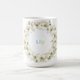 Elegant Botanical Wreath Monogram Lily Name Kaffemugg
