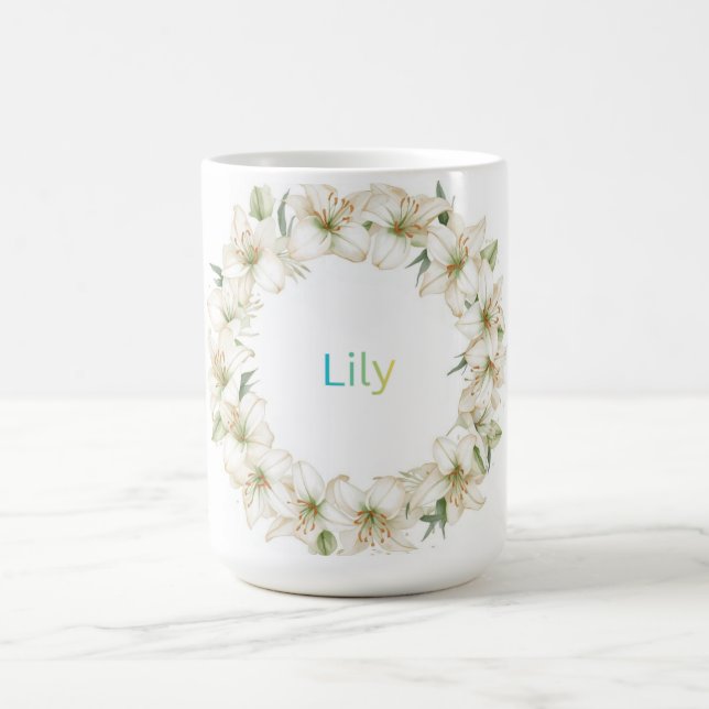 Elegant Botanical Wreath Monogram Lily Name Kaffemugg (Center)