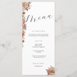 Elegant Botanicals Autumnal Blommigt Bröllop Menu Meny