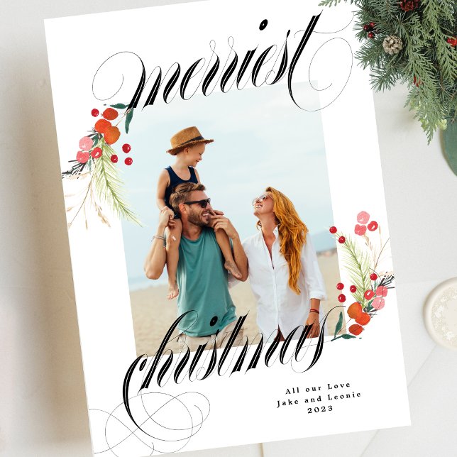 Elegant Botanicals Merriest jul ett foto Julkort (Skapare uppladdad)